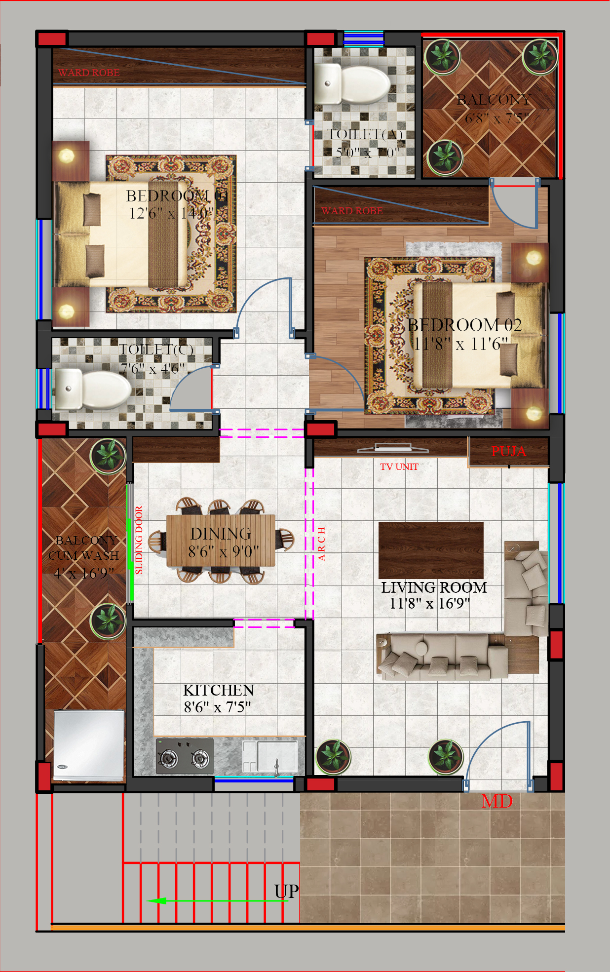 Furnished 2 BHK layout